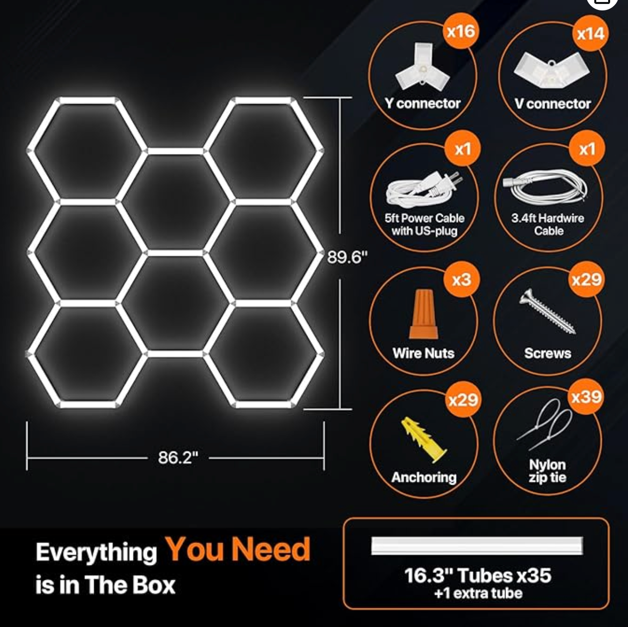 Hexagon Garage Lights: 8 Grids